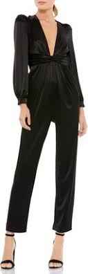 The jumpsuit features a high neckline with ruffled cold shoulder sleeves, fitted bodice, and long straight. Mac Duggal Women S Jumpsuits Rompers Shop The World S Largest Collection Of Fashion Shopstyle