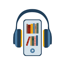 Audiobooks concept. headphones and pile of books on the smartphone screen.  listening to e-books | Premium Vector