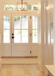 A light blue farmhouse front door with small transom and simple butted trim. Cottage Style Entry Door 36 X 80 96 Ex 1344 Ksr Door And Mill Comany