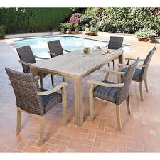 Hilo 100 Fsc Certified Teak 7 Piece Dining Set Costco Patio Furniture Outdoor Dining Spaces Dining Sets Modern