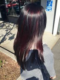 Black And Red Highlights With Brown Hair All Over Dark Brown With Red Violet Peekaboo Highlights Hair Highlights Dark Hair With Highlights Peekaboo Hair