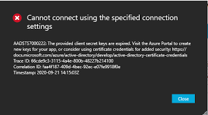 It has the same features such as azure cloud shell, dashboard, favorites, etc. Error Aadsts7000222 The Provided Client Secret Keys Are Expired 327172