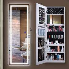 Already assembled with all fixtures and fittings included. Full Length Mirror Female Household Wardrobe Wall Mounted Mirror With Lamp Storage Cabinet Bedroom Simple Modern