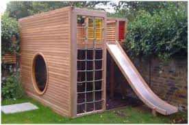 It will look excellent in any outdoor space and has wide windows that allow plenty of natural sunlight and breezes in. 47 Backyard Design Ideas With Children S Slides Matchness Com Backyard Play Backyard For Kids Backyard Playground