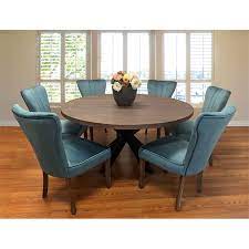 Solid Wood Round Table And 6 Chairs In Teal