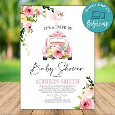 Download free baby shower printables! Pink Floral Drive By Baby Shower Invitation Free Thank You Tag Bobotemp