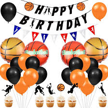Whether you're hosting a basketball viewing, party in your home, or you're wanting to host a basketball birthday party, you can easily throw in a few fun basketball party themed goodies, and celebrate in style. Amazon Com Basketball Party Decorations For Boys Sports Theme Birthday Party Supplies With Banner Pennant Kb Cupcake Toppers Black Orange Balloons Toys Games
