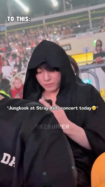 Jungkook at Stray Kids concert today, He really missed his friend😭😂🤣  #straykids #bts #jungkook #RUN_IT_SEOUL D2