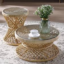 Oza Rustic Cottage Rattan Coffee Table Round Glass Top Coffee Table Hand Woven 24 Table Glass Top Coffee Table Rattan Coffee Table Round Coffee Table