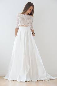 Crop Top Wedding Dress Satin Wedding Dress Lace Top Lace Etsy Crop Top Wedding Dress Lace Top Wedding Dress Wedding Dress With Pockets