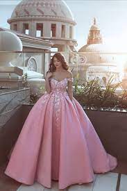 Luxury Pink Off The Shoulder Puffy Floral Prom Dresses Wholesale Wedding Dresses Lace Prom Dress Prom Dresses Ball Gown Pink Evening Dress Floral Prom Dresses