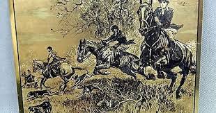 Vintage R H Palenske Hide And Seek Gold Foil Etch Print Goat Art Hunting Art Gold Foil Art