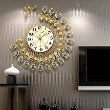 All wall clocks can be shipped to you at home. 3d Metal Wall Clock Peacock 40pcs Diamonds Decorative Clock Diameter 21 Inch Gold Clock Wall Decor Large Wall Clock Decor Wall Clocks Living Room