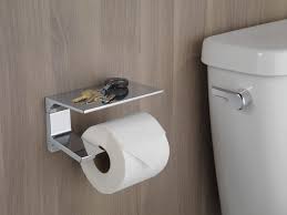 The toilet paper holder probably belongs straight ahead under the window. Tissue Holder With Shelf 79956 Pn Delta Faucet