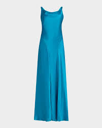 Alberta Ferretti Draped Satin Sleeveless Bow-Shoulder Gown