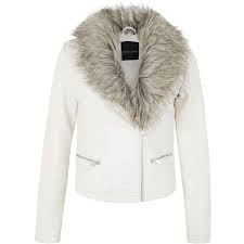 Cream Leather Look Faux Fur Collar Biker Jacket Fur Collar Leather Jacket Vegan Leather Jacket Fake Leather Jacket