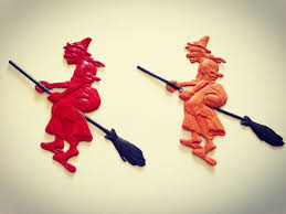 Vintage Halloween Antique German Witch Embossed Scraps Small Victorian Flying Witches On Brooms Set Of 2 Collectible Halloween Decor Halloween Antiques Vintage Halloween Vintage Halloween Decorations