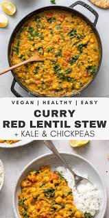 Curry Red Lentil Stew Features Tender Lentils Tomatoes Onion Ginger And Flavorful Spices Mixed With Chickpeas In 2020 Red Lentil Recipes Lentil Recipes Lentil Stew