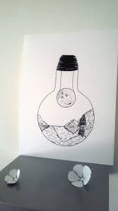 Affiche Illustration Noir Et Blanc Ampoule Dans Etsy Dessin Ampoule Dessin Deco Illustration Noire