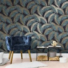 Vivienne Feather Wallpaper Navy Gold Wallpaper From I Love Wallpaper Uk Feature Wallpaper Living Room Feature Wall Living Room Gold Wallpaper Bedroom