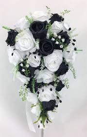 Artificial Silk Flowers Black White Roses Teardrop Wedding Bouquet Black And White Roses Wedding Bouquets Artificial Silk Flowers