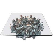***** selling here a jet engine turbine jt8d coffee table * ***** made with a pratt & whitney turbine 2nd stage compressor fan all polished to mirror shine * a custom spinner polished was added and a disk support polished too. Continental R 670 Engine Coffee Table From Fairchild Pt 23 Aircraft For Sale At 1stdibs