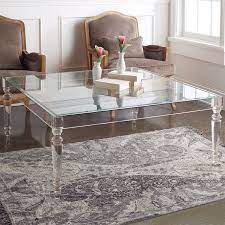 This important modernist table has two shelves of clear glass; This Stunning Oversized Coffee Table Is The Perfect Conversation Piece Traditional Modern And Unden Acrylic Coffee Table Coffee Table Oversized Coffee Table
