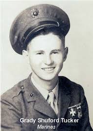 Grady Tucker was born June 29, 1924 in Stanly County. He joined the Marine  Corps during World War II. After basic training at Paris Island he trained  at Camp Lejeune in North