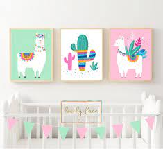 Llama Nursery Wall Decor Llama Girl Bedroom Wall Art Llama Prints Or Canvas Llama Cactus Pictures Llama Girl Artwork Set Of 3 Llama Nursery Coral Nursery Nursery Wall Decor