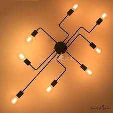 Constructed of hand worked iron, it features a protective wire. Vintage Industrial Semi Flush Mount Ceiling Light 8 Lights Steampunk Chandelier Chandeliers Ceiling Fixtures Patterer Home Garden