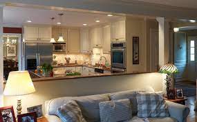 Add glass partition on the wall to reduce the noise, separate the kitchen from view and yet allow light inside your kitchen space. Kitchen Silver Spring Farmgate Lane Open Concept Kitchen Living Room Open Plan Kitchen Living Room Living Room And Kitchen Design