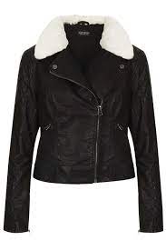 Topshop Jenson Fur Collar Biker Jacket Clothes White Leather Jacket Jackets