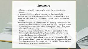 The truth was that jay gatsby of west egg, long island, sprang from his platonic conception of the great gatsby: The Great Gatsby Chapter 6 By Ellie Abbott