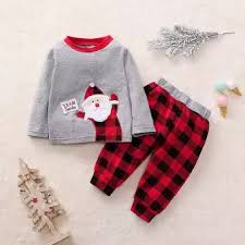 Huadoaka Toddler Baby Boys Girls Christmas Santa Plaid Print Pajamas Sleepwear Outfits Reference The Size Chart
