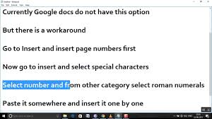 How To Insert Roman Numeral Page Numbers In Google Docs Youtube