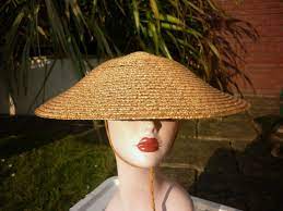 Wonderful Vintage Wide Brimmed Chinese Style Straw 1950 S Summer Hat Summer Hats Hats Vintage Hats For Women