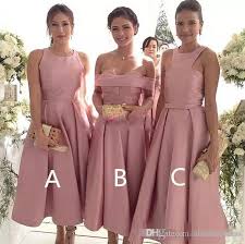 2018 Short Tea Length Blush Bridesmaid Dresses Cheap Prom Dresses Custom Made Satin Prom Party Gowns Short Maid Of Honor Dress Alexia Bridesmaid Dress