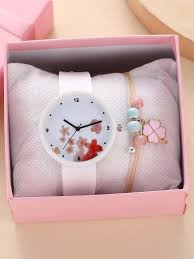 1pc Kids Flower Pattern Dial Quartz Watch & 1pc Bracelet | SHEIN