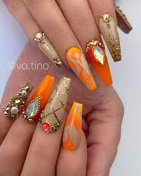 Vo Tino Posted On Their Instagram Profile Burning Ember Using Indian Nails Acrylic Nail Designs Coffin Fall Acrylic Nails