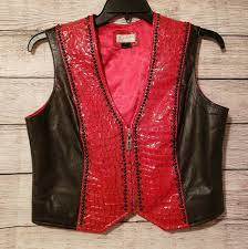 L Kippys Red Black Crystals Animal Print Leather Zip Cowgirl Biker Vest Nwd Kippys Vest Everyday Printed Leather Black Crystals Men Red Vest