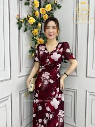 đầm maxi voan hoa tay phồng