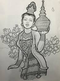 Myanmar Ancient Girl Sketch By U Aye Myint Myanmar Art Girl Sketch Burmese Girls