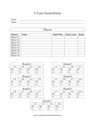 Printable 8 Team Round Robin Softball Tournaments Beer Pong Tournament Cornhole Tournament