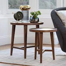 Pedestal Nest Of Tables Walnut Dwell Living Room Side Table Modern Side Table Table