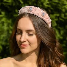 Sweet Pink and Champagne, White Pearl Beaded Headband