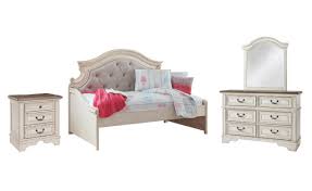 I would recommend this set for adults who don't have big bed rooms and teenagers. Realyn 4pc Upholstered Daybed Bedroom Set In Chipped White