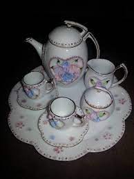 Small Tea Set Pink And Blue Raised Flowers Mini Tea Set Kids Tea Set Miniature Tea Set