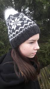 Hand Knitted Gray Hat Beanie Pom Pom Beanie Wool Star Hat
