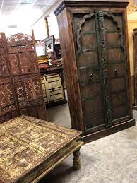 Indian Handcarved Huge Rustic Green Brown Patina Teak Wood Colonial Armoire Antique Armoire Wooden Armoire Distressed Wood Furniture