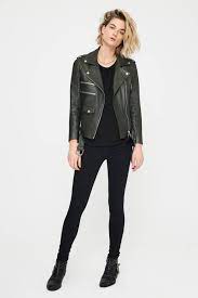 Anine Bing Biker Leather Jacket In Dark Green Green Leather Jacket Outfit Leather Jacket Green Leather Jackets
